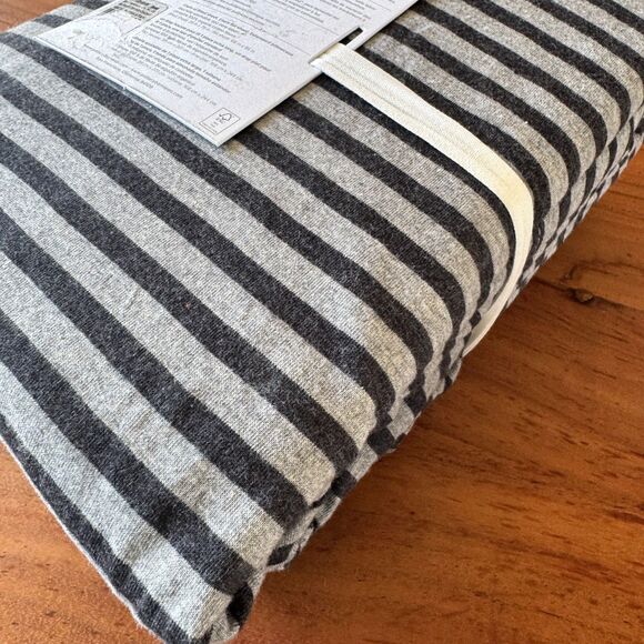 Pottery Barn Favorite Tee Organic Striped Jersey Knit Sheets Black Gray XL Twin - Picture 3 of 7